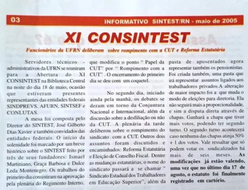 XI Consintest: Funcionários da UFRN deliberam sobre rompimento com a CUT e Reforma Estatutária