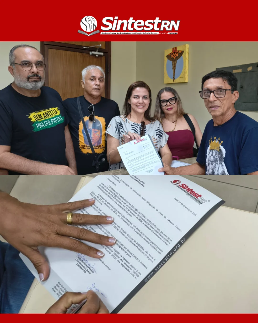 SINTEST-RN comunica oficialmente à UFRN a decisão de greve aprovada em assembleia