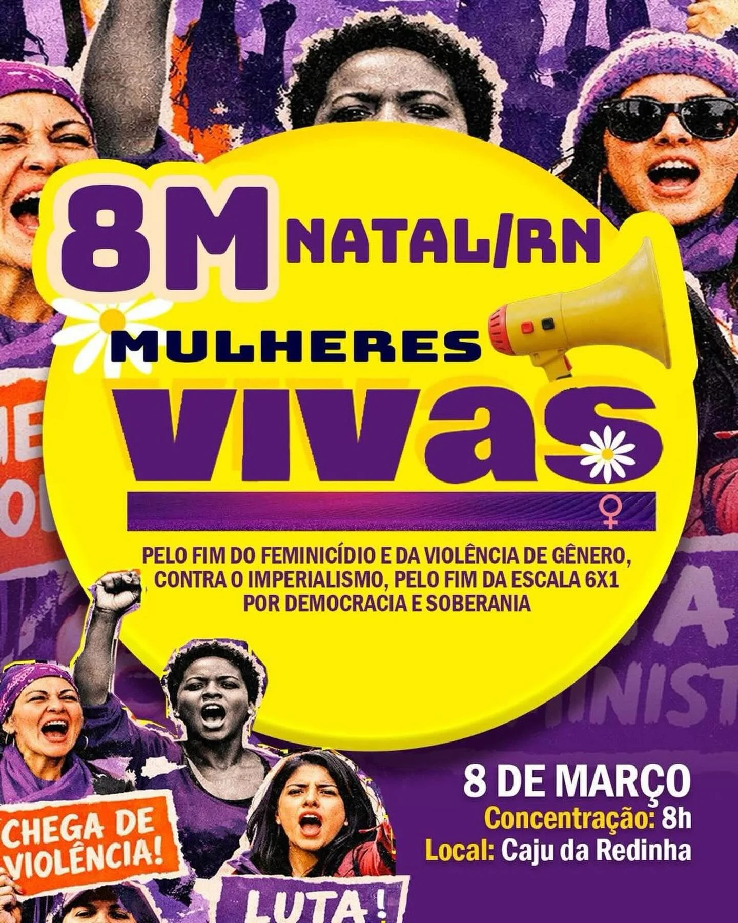 Mulheres ocupam as ruas de Natal contra o feminicídio e a violência de gênero neste 8 de março